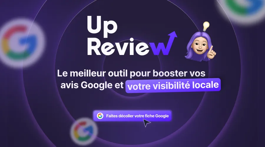 Présentation de l'alternative de Malou : Up Review avec une affiche de publicité de Up Review