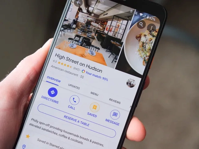 Recherche sur Google Maps pour la publicité d'un restaurant