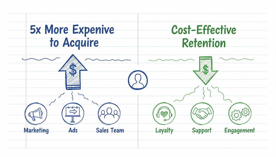 Illustration de la rentabilité de la fidélisation versus l'acquisition client