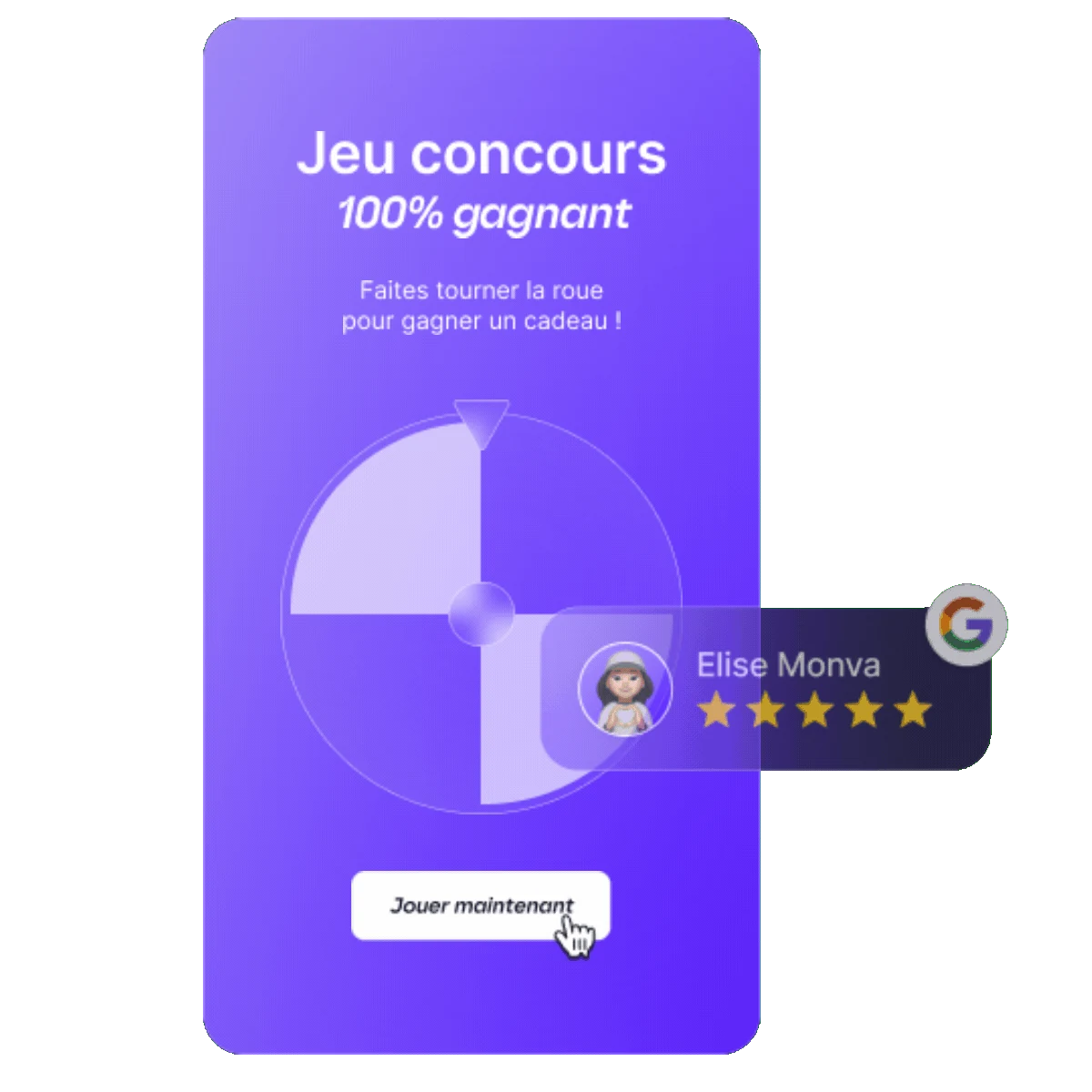 Roue cadeaux du jeu concours Up Review sur smartphone avec avis Google 5 étoiles